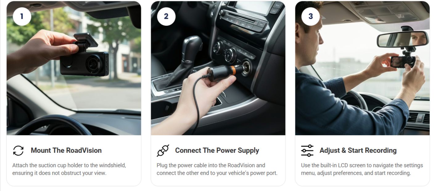 RoadVision Dash Cam - steps